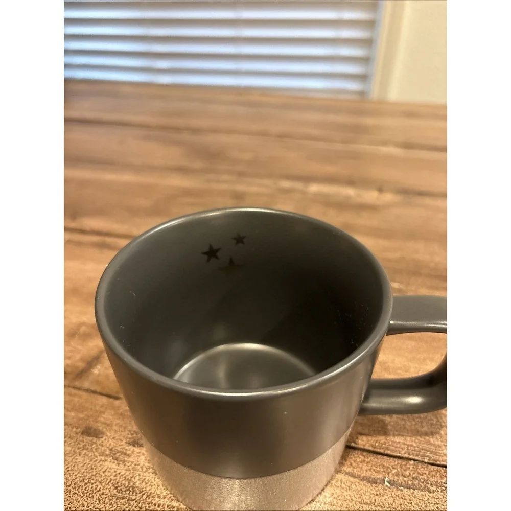 Starbucks 2018 Gray w/Silver Glitter &‎ Stars Inside 12 oz Ceramic Coffee Cup